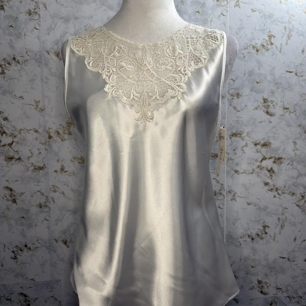 Cinema Etoile Ivory Satin Lace Trim Camisole Top Vintage Sleepwear Medium